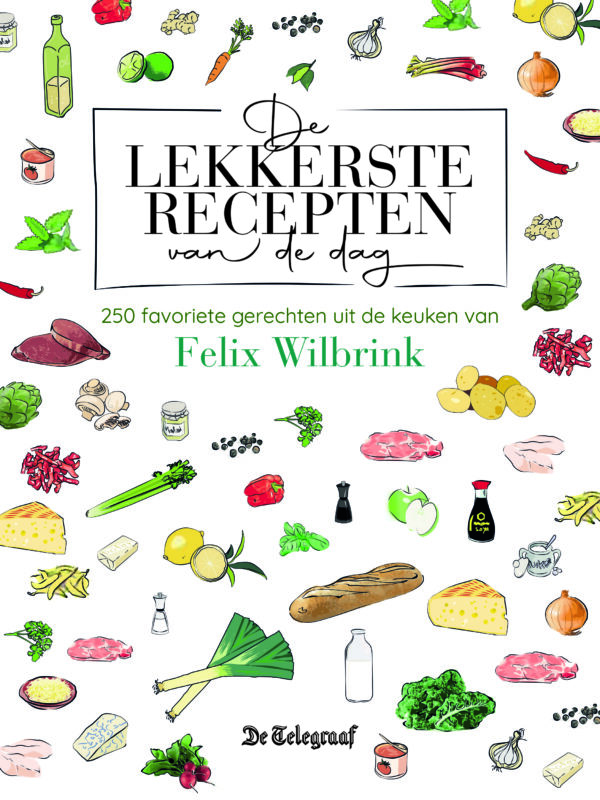 Kleine illustraties van ingrediënten sieren de hele voorkant.