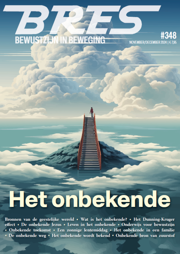 illustratie van een persoon op een trap vanaf een eiland in zee naar het luchtledige