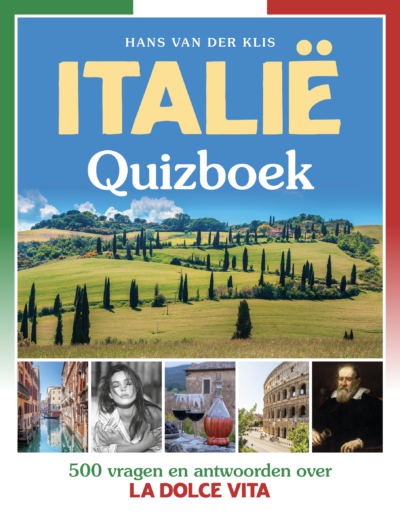 Compilatie van foto's (Toscane, Colloseum Venetië, etc.) omlijst door Italiaanse vlag.