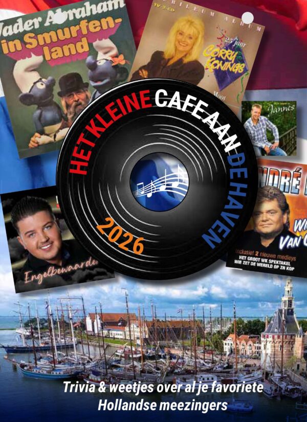 Compilatie van albumcovers een foto van een haven en een lp.