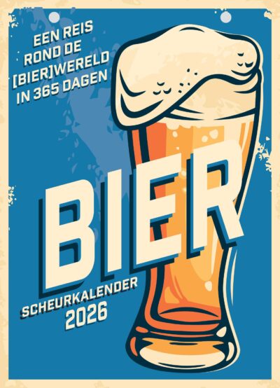 Coverbeeld": illustratie van een glas bier tegen een blauwe achtergrond. Vintage look.