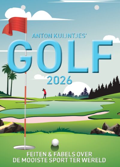 Omslag illustratie: golfbaan met in de verte een golfer en op de voorgrond de vlag.