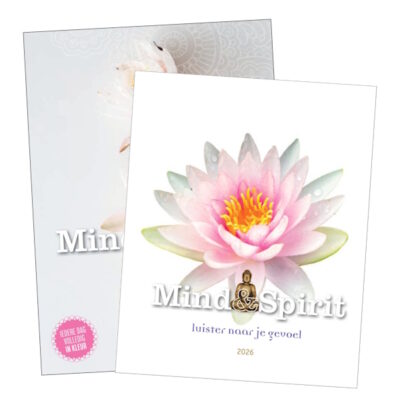 Covers van Mind & Spirit agenda en kalender. Beide met witte achtergrond en lotusbloem(en)