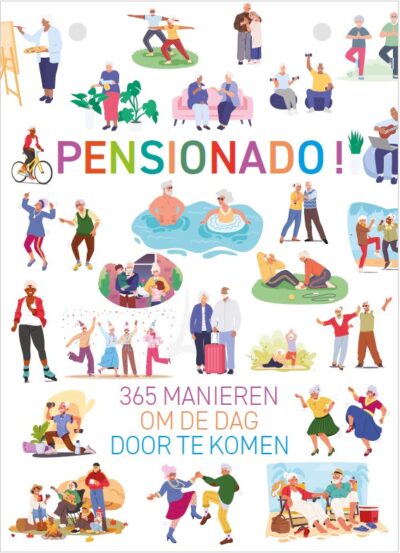 Cover gevuld met kleine illustraties die activiteiten uitbeelden.