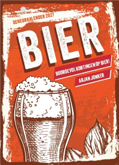 Coverillustratie: schuimend glas bier. met aanvullende tekst 'boordevol kortingen op bier'